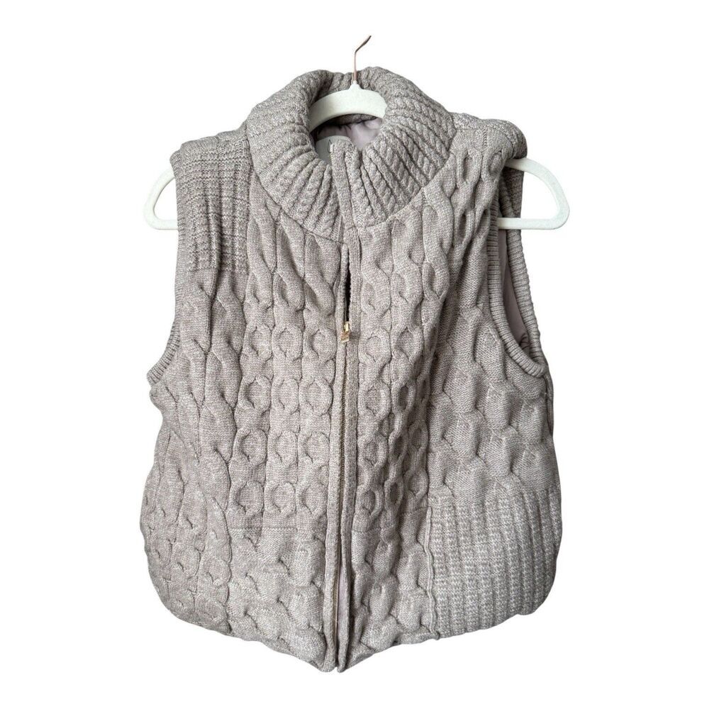 Joie Women’s Tan Cable Knit Zip-Up Reversable Viscose Vest Size Medium - Picture 2 of 7